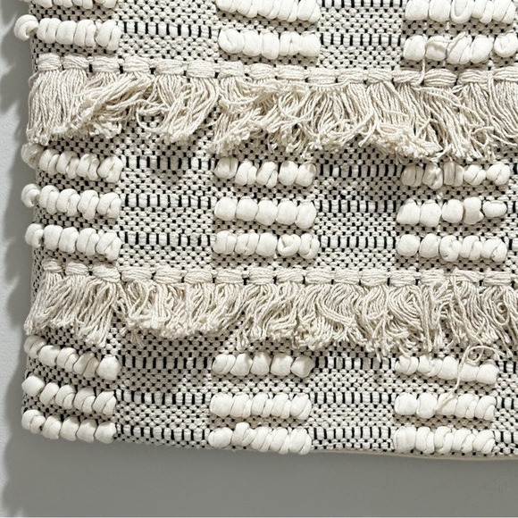 SURYA Gray Black Textured Stripe Tassel Chunky Boho Pillow Cover Size 18” X 18” - Picture 2 of 5